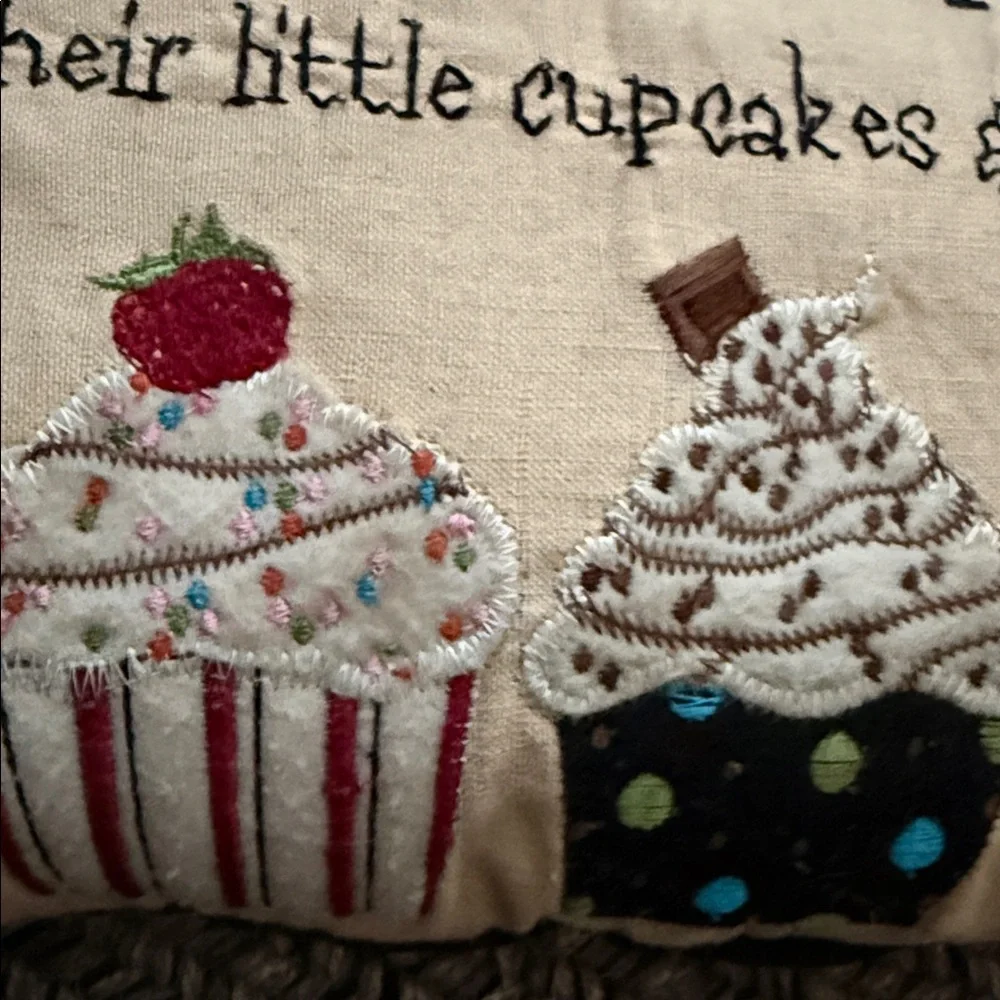 Vintage embroidered Grandma's & Grandpa's Place Cupcake Pillow lg1